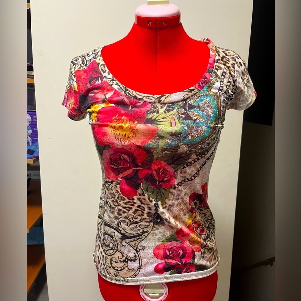 Y2K Leopard Shirt with Flowers/Design